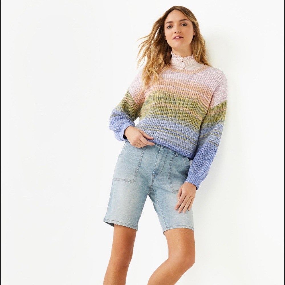 Hi rise denim utility Bermuda shorts